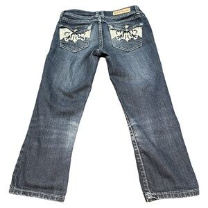 URBAN HERITAGE Y2K women's dark faded capris with back pocket details, size 3.